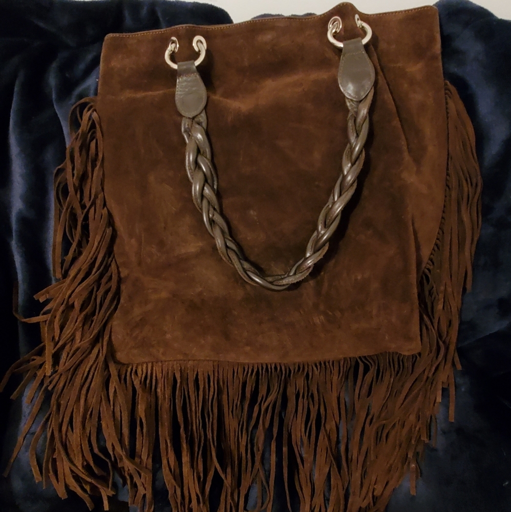 D2 Suede Fringed Hobo Bag